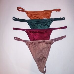 Set of 4 Victoria Secret Panty V String Thong XL Teal Orange Tan Bery Lace New